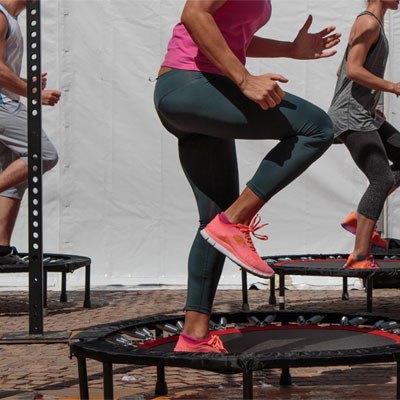 Group on people on fitness trampolines