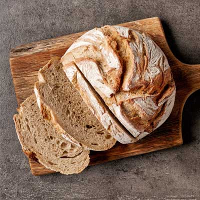 sliced bread on a breadboard
